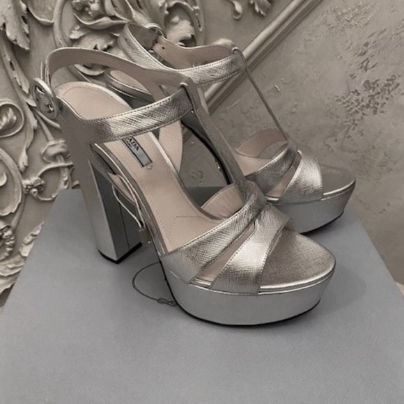PRADA Silver Sandals Size 41 - Picture 1 of 11